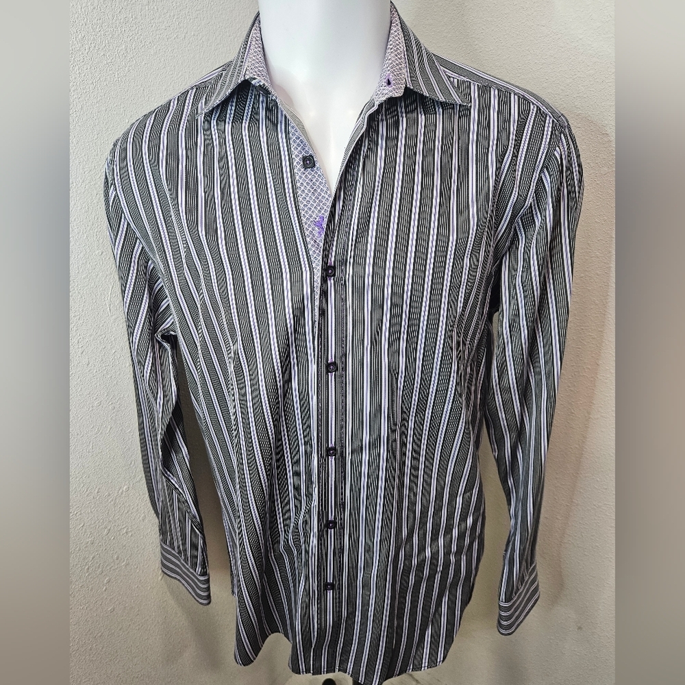 Bugatchi striped button-up longsleeve men's large